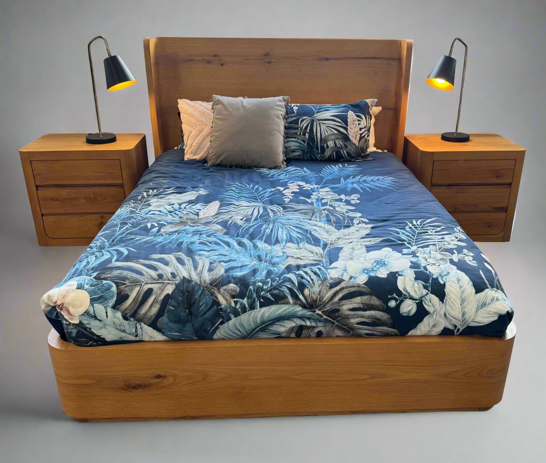 BOWER Curved Oak Queen Bed Natural Finish