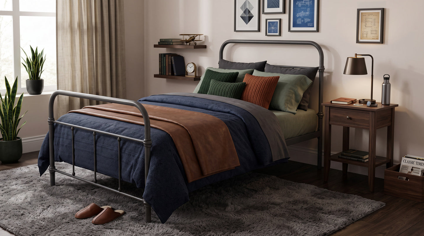 Wallace King Single Bed - Grey Metal