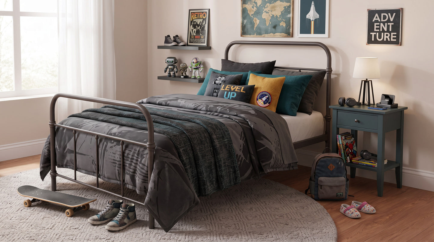 Wallace King Single Bed - Grey Metal