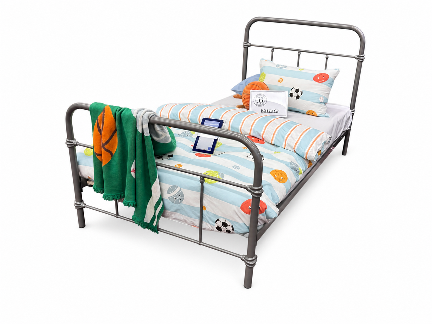Wallace King Single Bed - Grey Metal