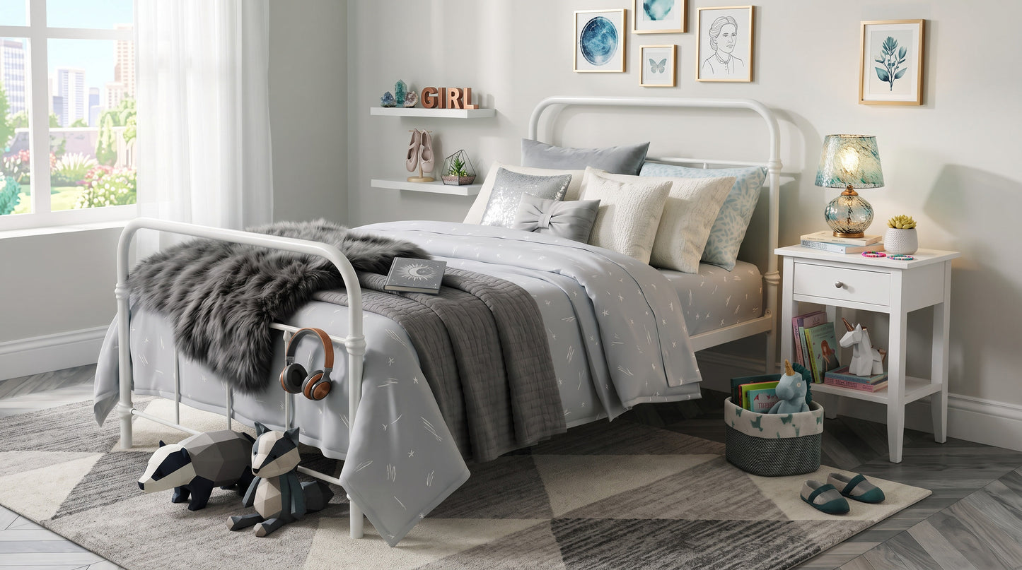 Wallace Single Bed - White Metal