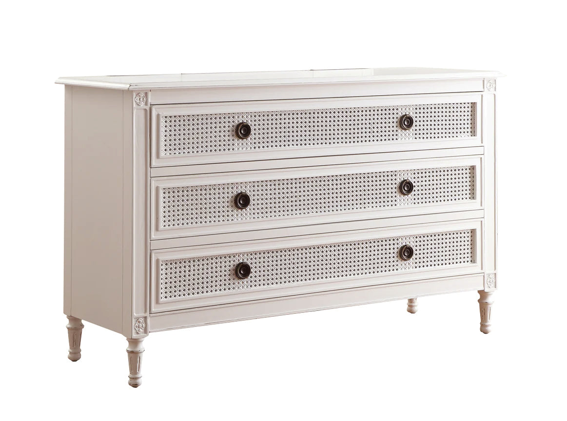 PALOMA Dressing Table French Style White "Distressed" Finish with Rattan