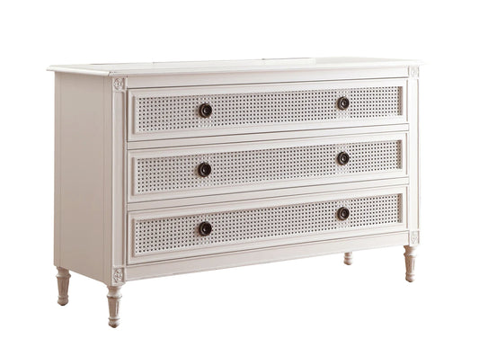 PALOMA Dressing Table French Style White "Distressed" Finish with Rattan