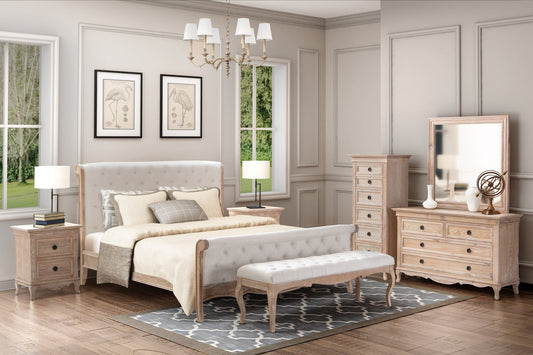 FLEUR Queen European White Oak & Upholstered Bed HMF