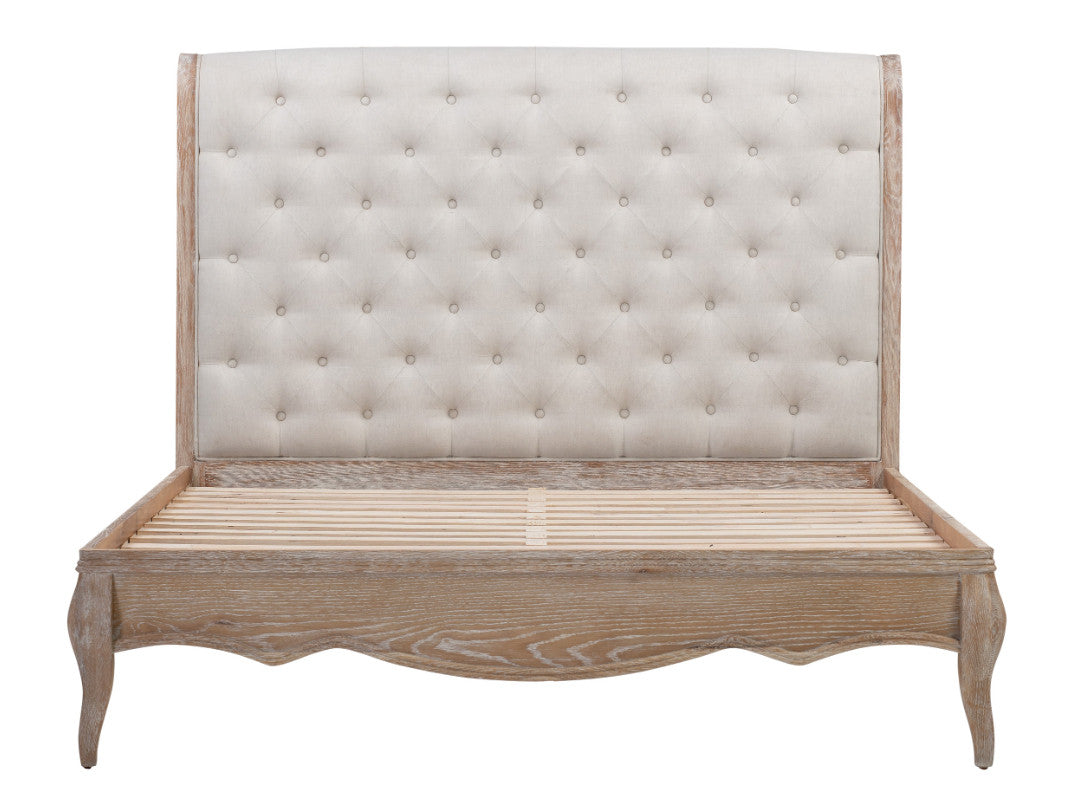 FLEUR Queen European White Oak & Upholstered Bed LOW FOOT END