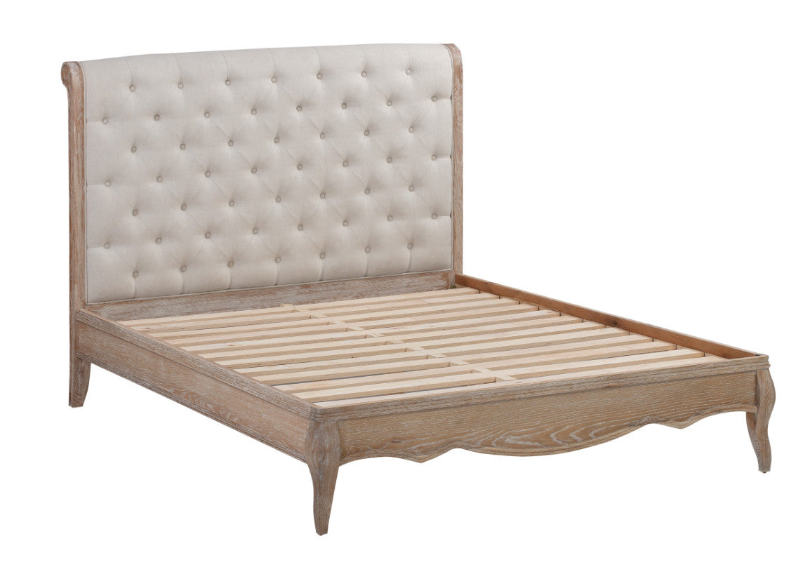 FLEUR Queen European White Oak & Upholstered Bed LOW FOOT END