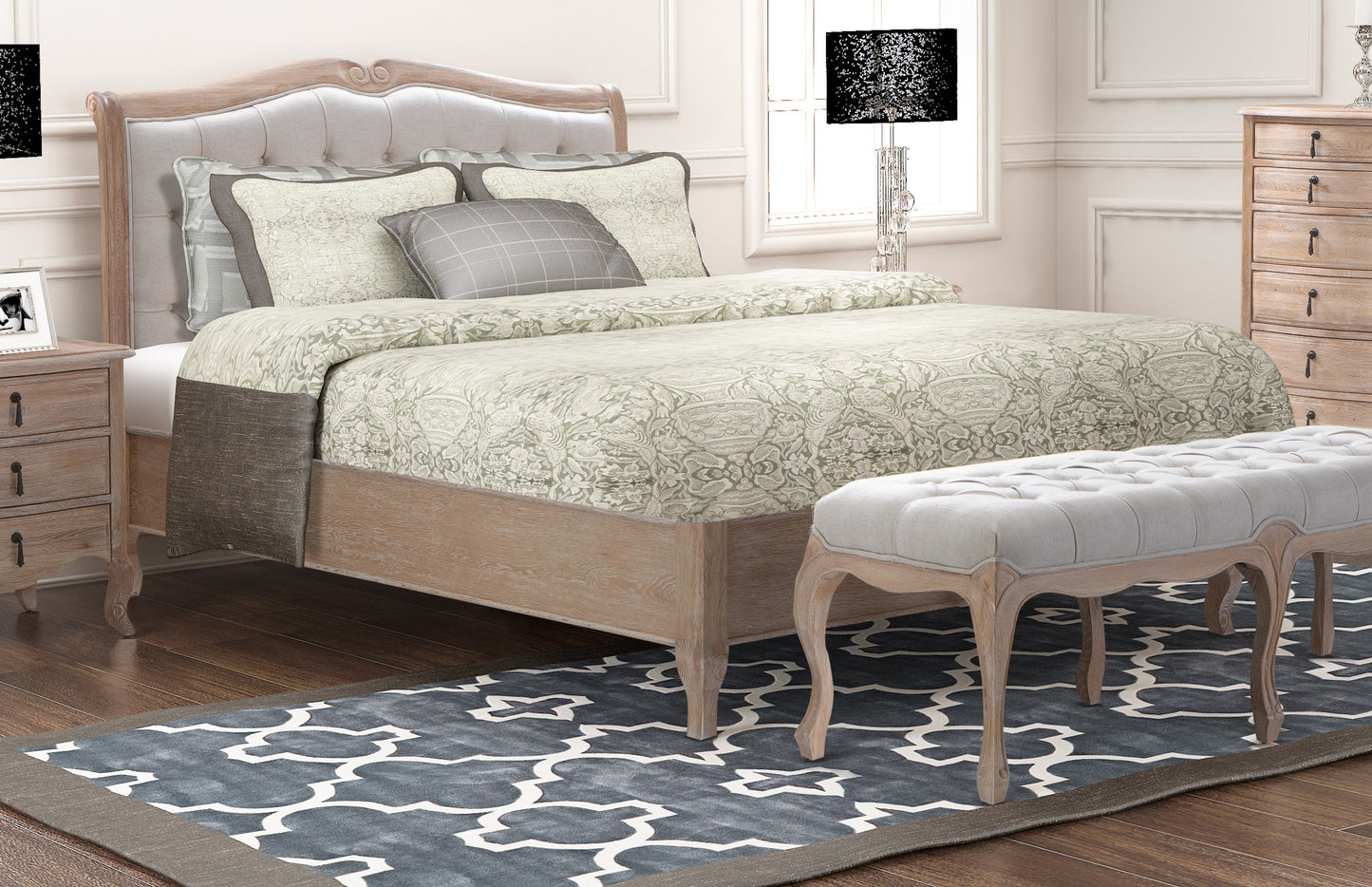 MONTEREY Queen Bed Upholstered and White Oak Wood