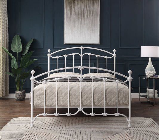 KATRINA WHITE King Single Size Cast and Wrought Iron Bed
