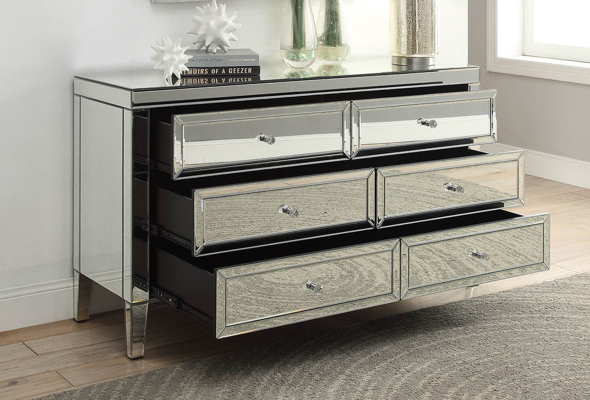 MAISON Silver Mirror 6 Drawer Low Chest Dressing Table
