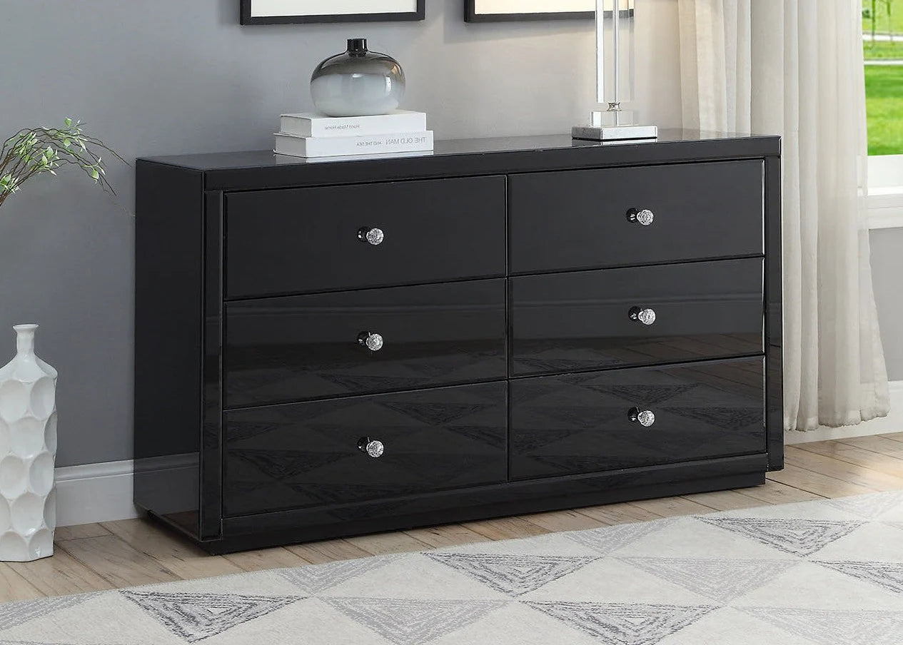 VENICE Black Glass Bedside Tables (Pair) and Dresser Package Bradshaw