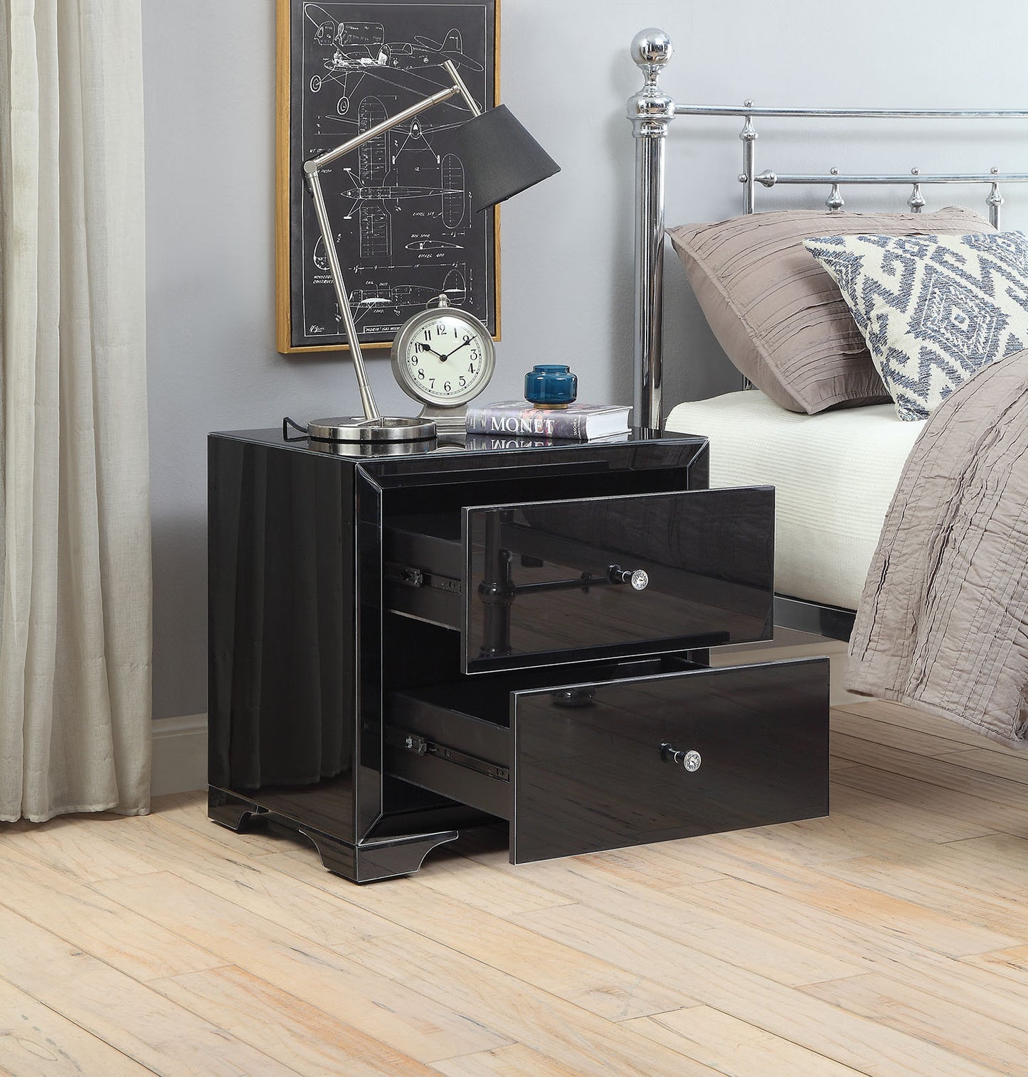 BOULEVARD Black Glass Bedside Table