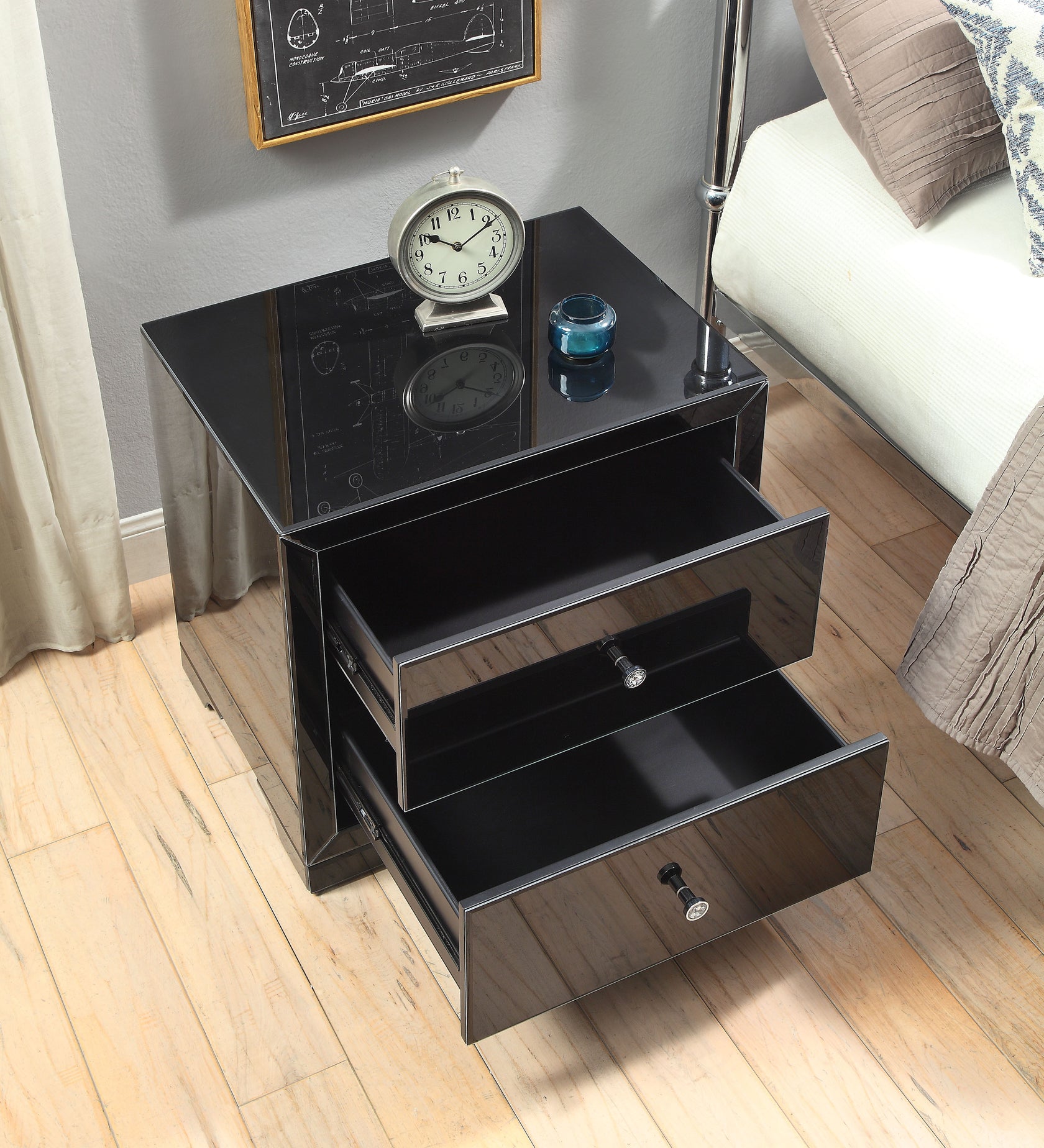 BOULEVARD Black Glass Bedside Table Bradshaw Australia