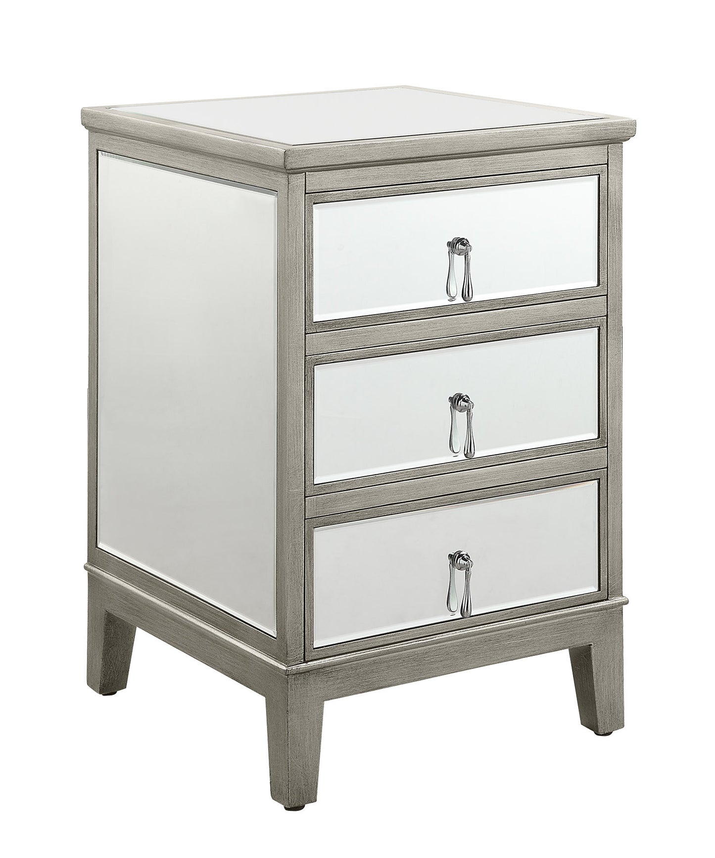 GATSBY Mirrored Bedside Table Antique Brushed Silver