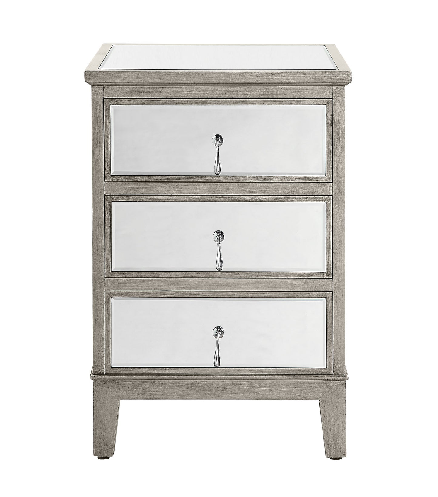 GATSBY Mirrored Bedside Table Antique Brushed Silver