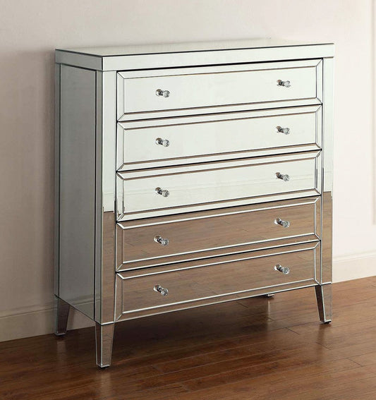 MAISON Silver Mirror 5 Drawer Tallboy