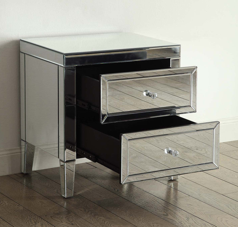 MAISON Silver Mirror 2 Drawer Bedside Table