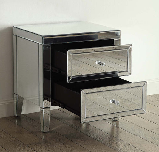 MAISON Silver Mirror 2 Drawer Bedside Table