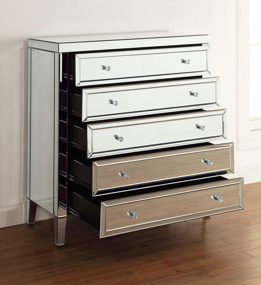 MAISON Silver Mirror 5 Drawer Tallboy