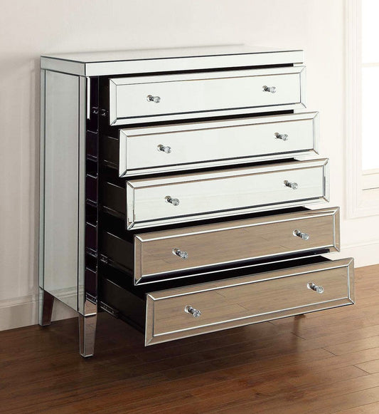 MAISON Silver Mirror 5 Drawer Tallboy