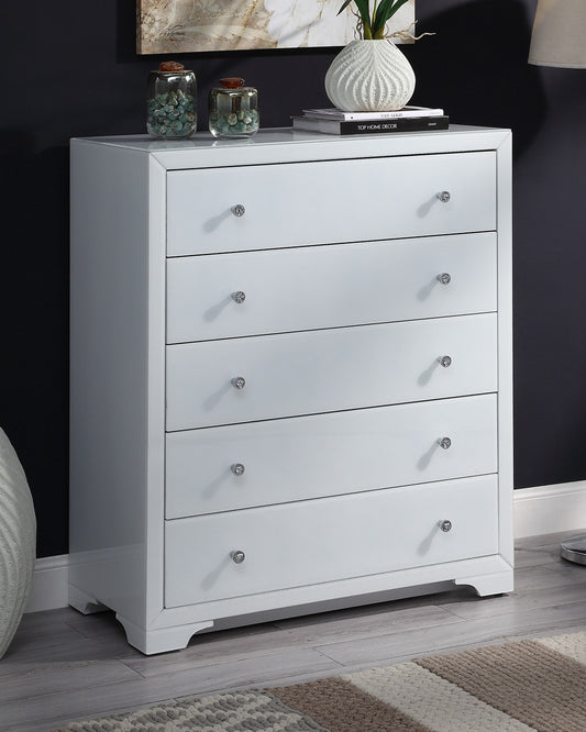 BOULEVARD White Glass Tallboy 5 drawers