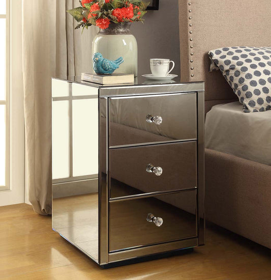 VENICE Silver Mirrored 3 Drawer Bedside Table