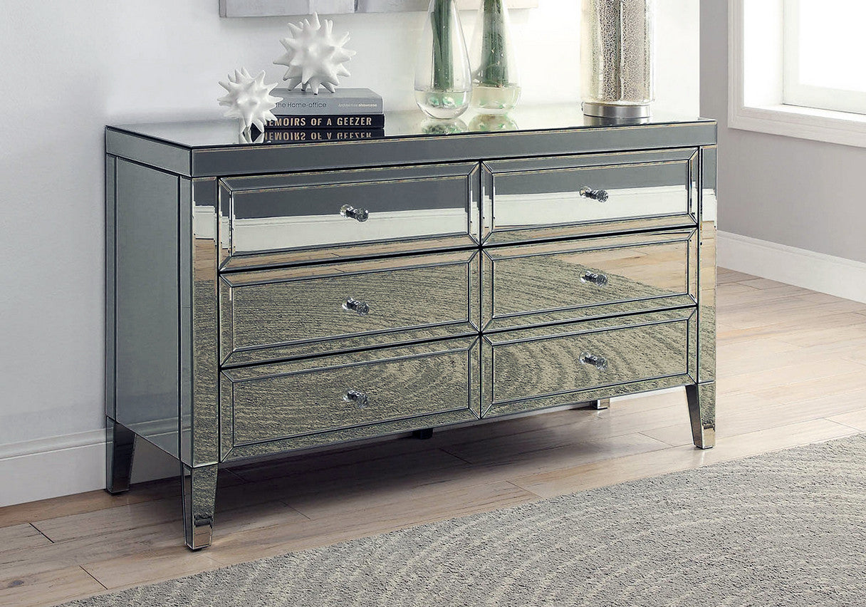 MAISON Smoke Mirror 6 Drawer Low Chest Dressing Table