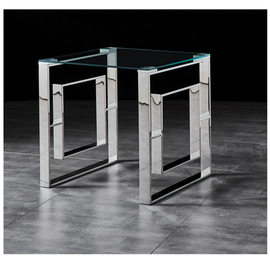 DALTON Side Table Stainless Steel and Tempered Glass