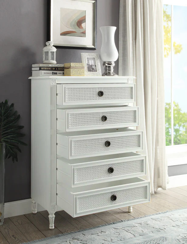 PALOMA Tallboy French style White "Distressed" Finish with Rattan