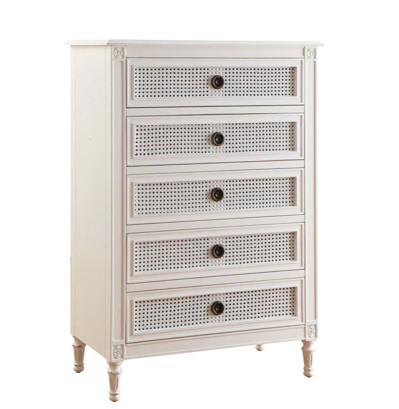 PALOMA Tallboy French style White "Distressed" Finish with Rattan