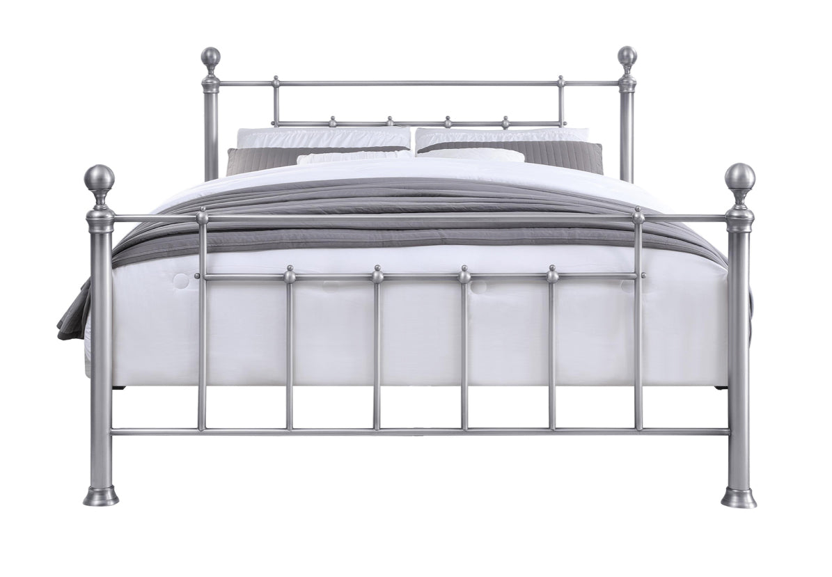 CHADSTONE King Bed Pewter Plated with Round Metal Finials