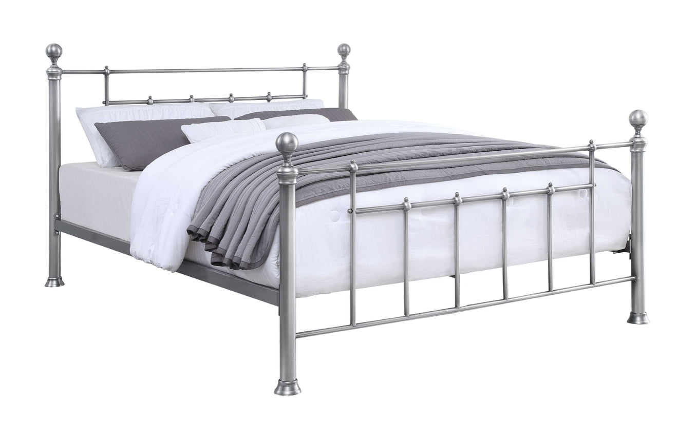 CHADSTONE King Bed Pewter Plated with Round Metal Finials