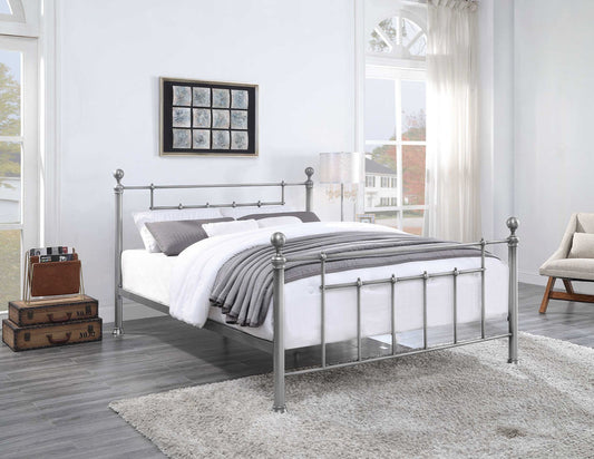 CHADSTONE Queen Bed Pewter Plated with Round Metal Finials