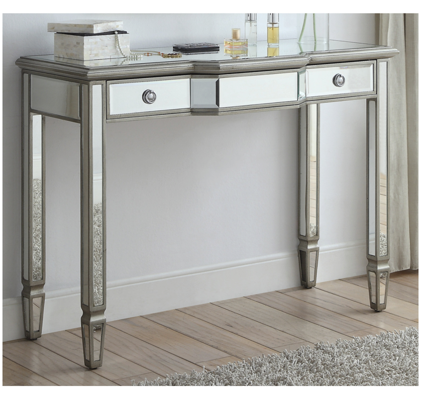Leonore Mirrored Dressing Table Console 1 Drawer 4 legs Soft Close Runners