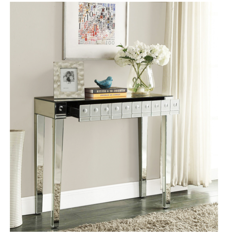 Demeter Mirrored Dressing Table Console 1 Drawer with Bubble Effect 4 legs