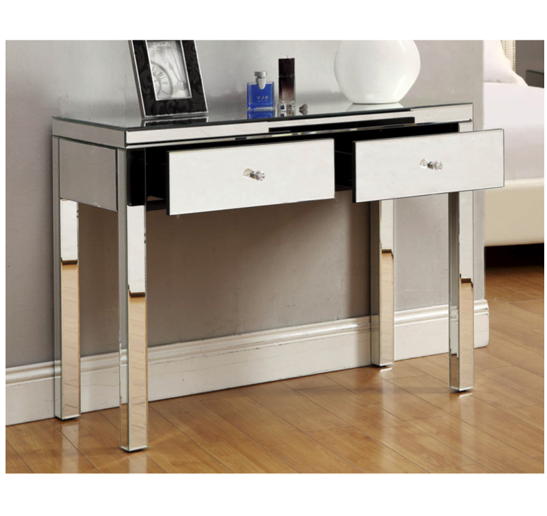 Reflections Mirrored Dressing Table Console 2 Drawers Crystal Effect Handles