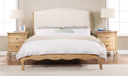 MILLES King Bed Oak & Upholstered Weathered Provincial Finish