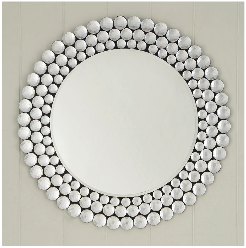 SELENA Round Wall Mirror Crystal Surround Contemporary Style