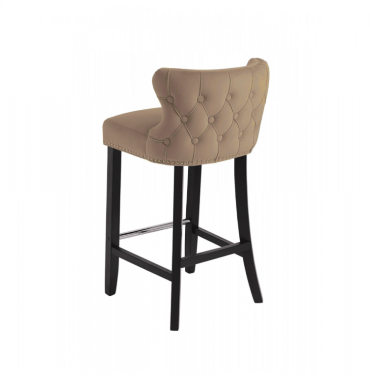 Margonia Bar Stool Taupe Velvet Chrome Details Tufted Back Chrome Footrest