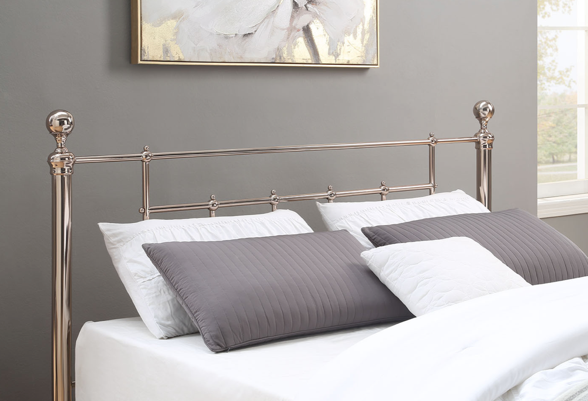 CHADSTONE King Bed Rose Gold Plated with Round Metal Finials
