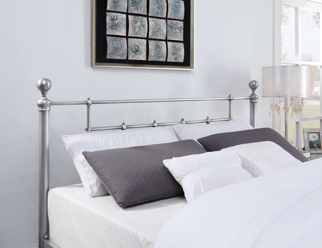 CHADSTONE King Bed Pewter Plated with Round Metal Finials