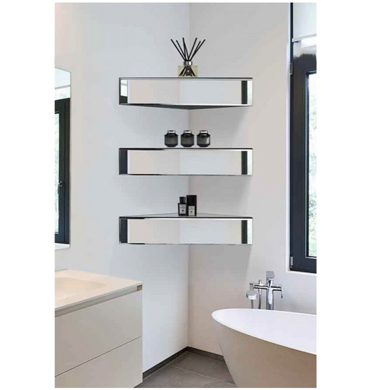 Floating Corner Mirrored Shelf with Drawer