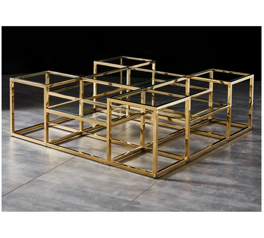 SAYER Coffee Table Stainless Steel Gold Finish and Tempered Glass