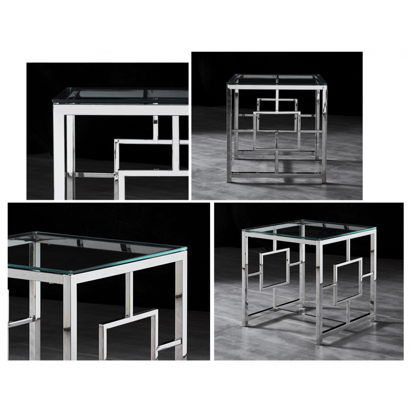 JORDAN Side Table Stainless Steel and Tempered Glass