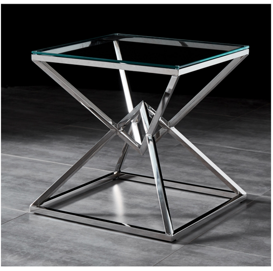 YORK Side Table Stainless Steel and Tempered Glass