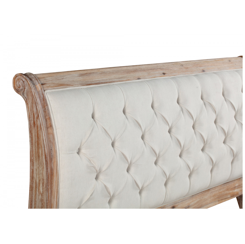 IBIZA Queen Sleigh Bed Tufted Upholstered Headboard Footboard Acacia Wood