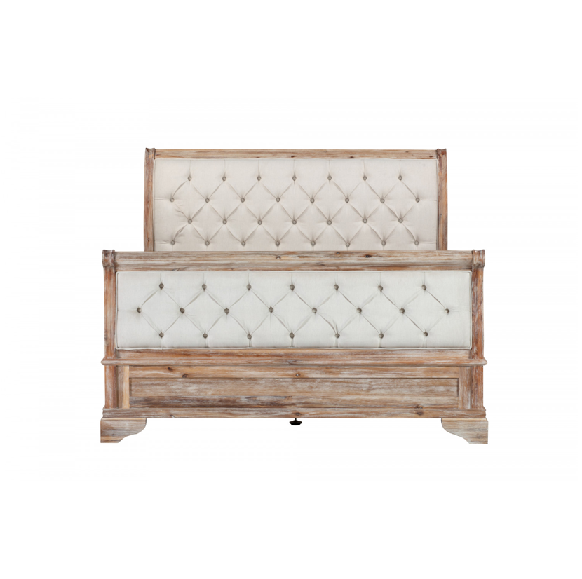 IBIZA Queen Sleigh Bed Tufted Upholstered Headboard Footboard Acacia Wood