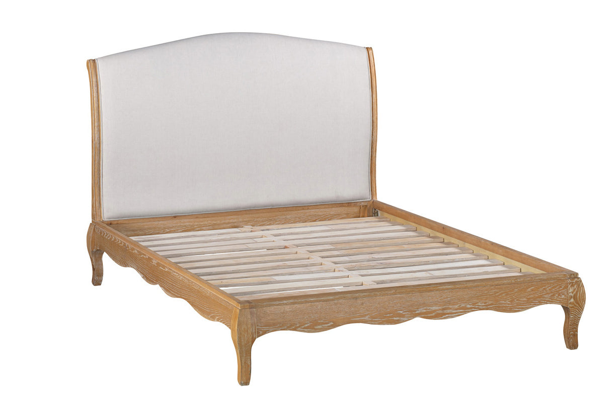MILLES King Bed Oak & Upholstered Weathered Provincial Finish